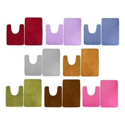 (Khaki) 2pcs Super Absorbent Memory Foam Coral Velvet Toilet Mat Set Bathroom Rug Floor Feet Cus