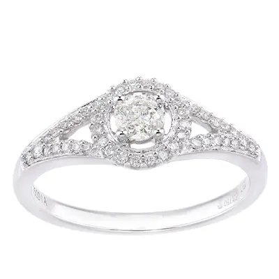 (O) Jewelco London 18ct White Gold Round Halo 0.40ct Diamond Engagement Ring - Size J