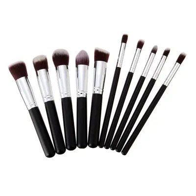 (Black Silver) Makeup Brushes Kit Set Blush Face Foundation Powder Cosmetic