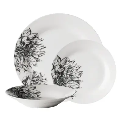 12pc Avie Black & White Botanic Dinner Set