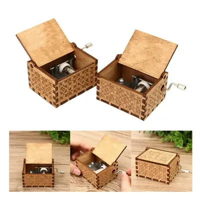 (#1) Hand Crank Collectible Music Box Engraved Wooden Theme Toys Birthday Craft Gifts