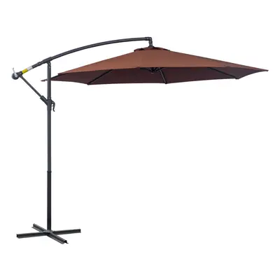 Outsunny 3(m) Garden Banana Parasol Cantilever Umbrella w/ Crank, Coffee