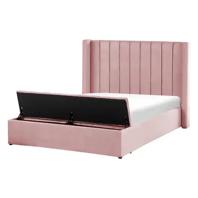 Bed with Storage Bench NOYERS x cm (EU Double) Velvet Pink