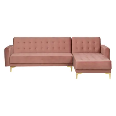 Modular Corner Sofa Bed ABERDEEN Velvet Pink Left Hand