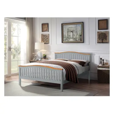 (Grey, With Leila Mattress) 5ft Solid Wooden Curved Bed in Grey or White