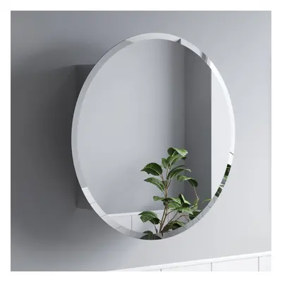 Bathroom Round Door Mirror Stainless Steel Sleek Modern Cabinet x 600mm