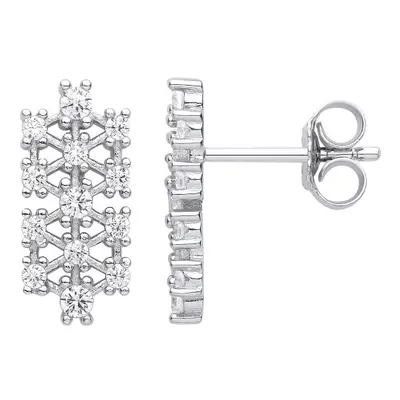 Jewelco London Ladies Rhodium Plated Sterling Silver CZ Double Stacked Frosty Snowflake Cluster 