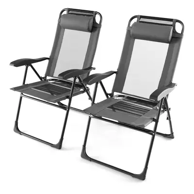 Patio Folding Chairs Set of Outdoor Recliner w/Wide Armrests &7-Level Backrest