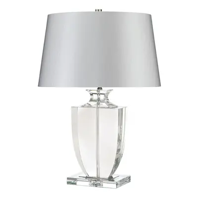 Table Lamp Clear Crystal Glass Flat Vase Silver Sheer Fabric Shade LED E27 60W