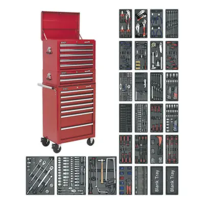 14 Drawer Topchest Mid Box & Rollcab Bundle - Piece Tool Kit - Red