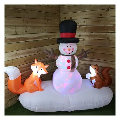 Premier Indoor Outdoor 1.5m Lit Inflatable Multi Coloured Flashing Snowman with Fox And Squirrel