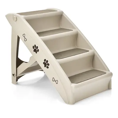 Folding 4-Step Dog Stair Pet Stairs w/ Non-slip Foot Pads & Carpets