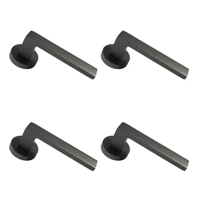 4x PAIR Straight Square Handle on Round Rose Concealed Fix Matt Bronze Finish