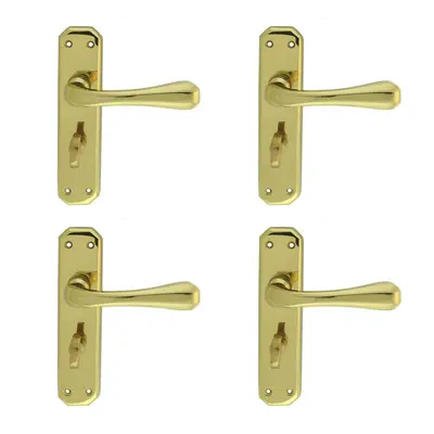 4x PAIR Heavy Duty Lever on Angular Bathroom Backplate x 40mm Polished Brass