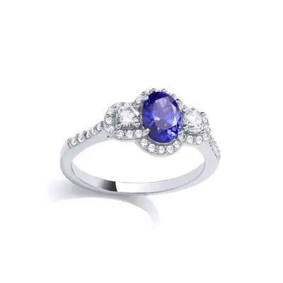 (R) Jewelco London Sterling Silver CZ & Mid Created Tanzanite CZ Fancy Ring Cocktail Ring - GVR9