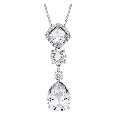 Jewelco London Ladies Sterling Silver Pear Princess CZ Multi Shape Solitaire Cluster Lavalier Ne