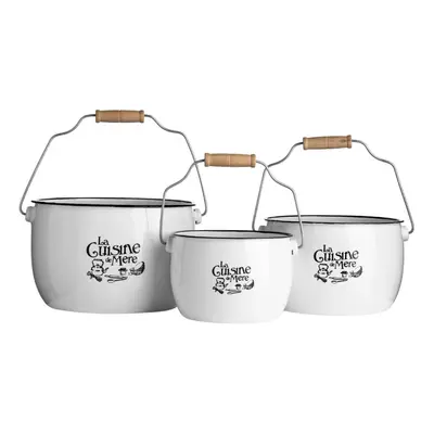 La Cuisine De Mere Set Of Storage Pots, Enamel, White