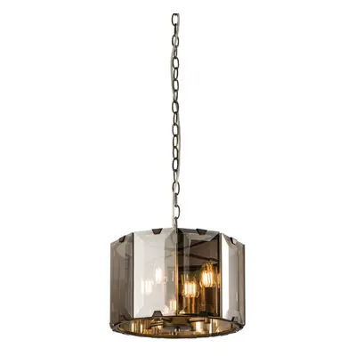 Ceiling Pendant Light Gloss Slate Grey & Smoked Cut Glass x 40W E14