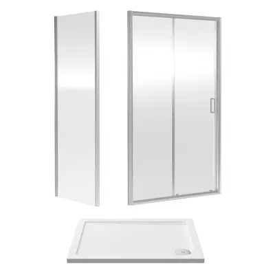 6mm Toughened Safety Glass Sliding Shower Door, Side Panel and Shower Tray - x x 1900mm - Chrome