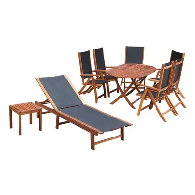 vidaXL Nine Piece Garden Furniture Set Outdoor Dining Acacia Wood Textilene