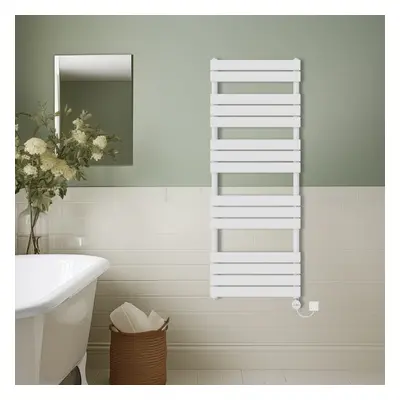 (White, 1600x600mm) Prefilled Thermostatic Electric Flat Panel Heated Towel Rail Ladder Warmer R