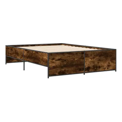 (smoked oak, x cm) vidaXL Bed Frame Bed Base Bedstead Black 120x200 cm Engineered Wood and Metal