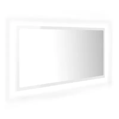 vidaXL LED Bathroom Mirror High Gloss White 90x8.5x37 cm Acrylic Wall Mirror