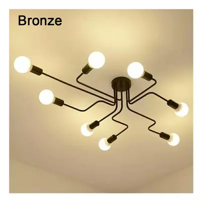 (Bronze) Industrial Edison Lights Semi Flush Ceiling Light E27 Vintage Wrought Iron Large Withou