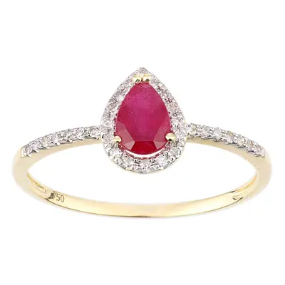 (L) Jewelco London 18ct Yellow Gold Pear Ruby and Diamond Teardrop Cluster Ring