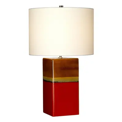 Table Lamp Ceramic Cream Linen Empire Shade Red & Yellow Glaze LED E27 60W