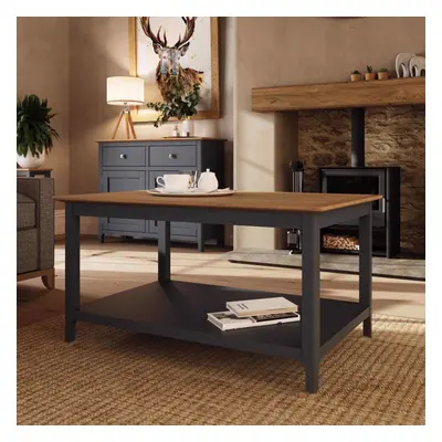 FWStyle Graphite Blue Coffee Table Oak Veneer Top with Shelf