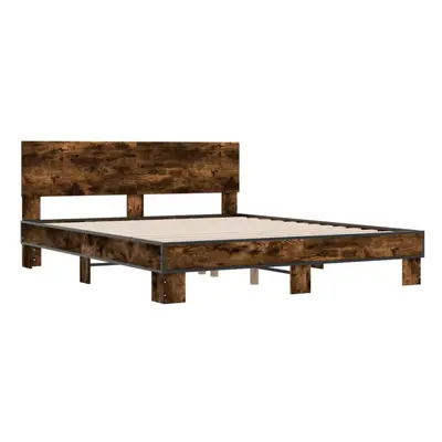 vidaXL Bed Frame Bed Base Smoked Oak 160x200 cm Engineered Wood and Metal