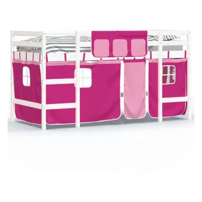 (white and pink, x 200cm) vidaXL Kids' Loft Bed with Curtains Children's Bunk Bed Frame Solid Wo