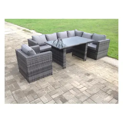 Fimous Lounge Rattan Corner Sofa Set Outdoor Garden Furniture Rectangular Dining Table Chair