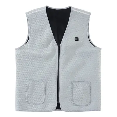 (Grey, 2XL) Unisex Electric Heating Heated Vest USB Thermal Winter Warm Coat Warmer