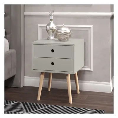 (Grey, Drawer) Bedside Side Table Nightstand Storage Drawers Wooden Legs