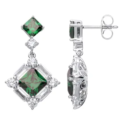 Jewelco London Ladies Sterling Silver Emerald-Green Princess Cut Cubic Zirconia Square Frame Stu