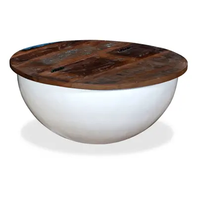 vidaXL Coffee Table White Solid Reclaimed Wood Bowl Shape Storage Plant Stand