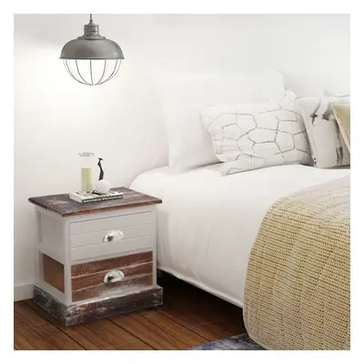 vidaXL 2x Bedside Cabinets Brown and White Bedroom Nightstand Table Furniture