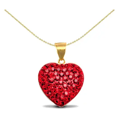 Jewelco London Ladies 9ct Yellow Gold Scarlet Red Round Crystal Love Heart Charm Pendant - JPD56