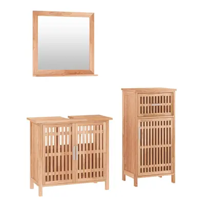 (mirror + sink cabinet + standing cabinet) vidaXL Bathroom Furniture Set Solid Wood Walnut Shelf