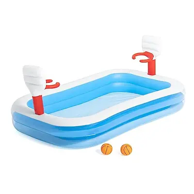 Family Paddling Pool Inflatable Swimming Pool with Basketball Game, Above Ground Pool For Kids a