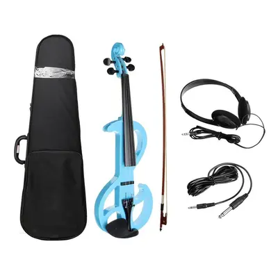 (Blue) Full Size 4/4 Violin Electric Violin Fiddle Maple Body Fingerboard Pegs Chin Rest with Bo