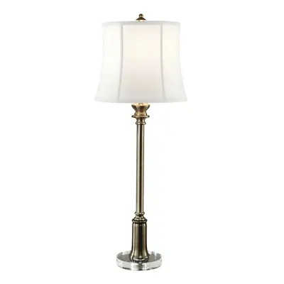 Table Lamp Taller Slim True White Cotton Linen Shade Bali Brass LED E27 60W