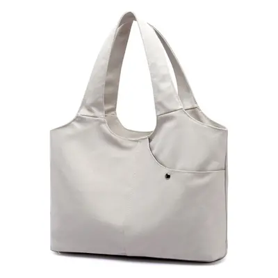 (White) Women Canvas Shoulder Bag Handbag Large Capacity Zipper Pockets Totes