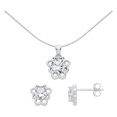 Jewelco London Ladies Rhodium Plated Sterling Silver CZ Butterfly Scrolls Solitaire Earrings Nec