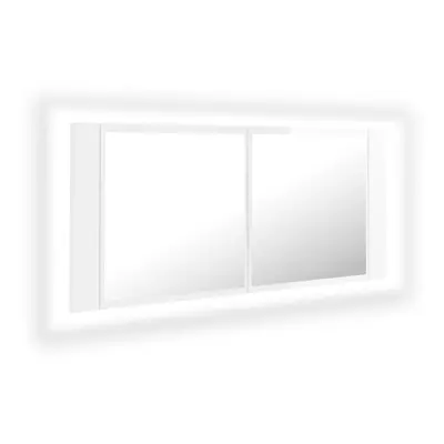 vidaXL LED Bathroom Mirror Cabinet High Gloss White 100x12x45cm Acrylic Mirror