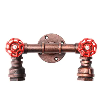 (Red Bronze) Retro Wall Lamp Industrial Iron Dual Water Pipe Shape Sconce Light Fixture Fitting 