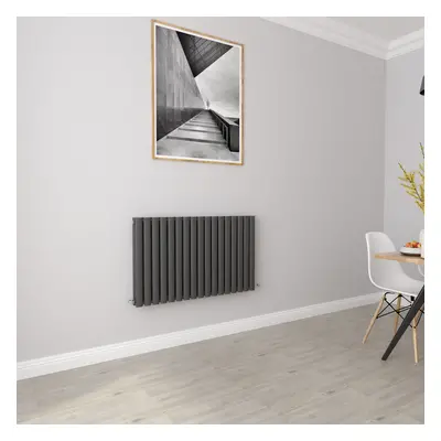 (Double 600x1003mm, Anthracite) Designer Oval Column Radiator Central Heating