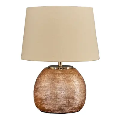 Modern Metallic Copper Effect Ceramic Table Lamp with a Cream Tapered Shade